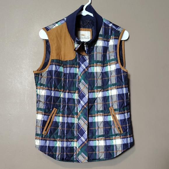 bob timberlake Jackets & Blazers - Bob Timberlake Blue & Tan Plaid Puffer Full Zip Vest Size L